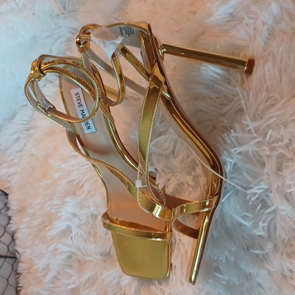 Steve Madden Banded Women's Gold Sandals High Heel Ankle Straps